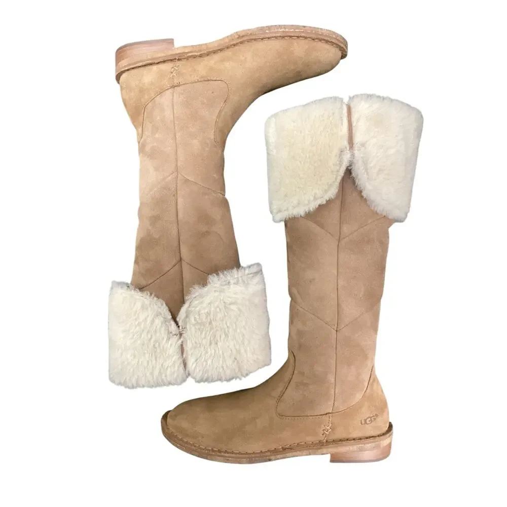 UGG Tall Boots Women’s Size 7 ‘Samantha’ Suede And Sheepskin Camel Color